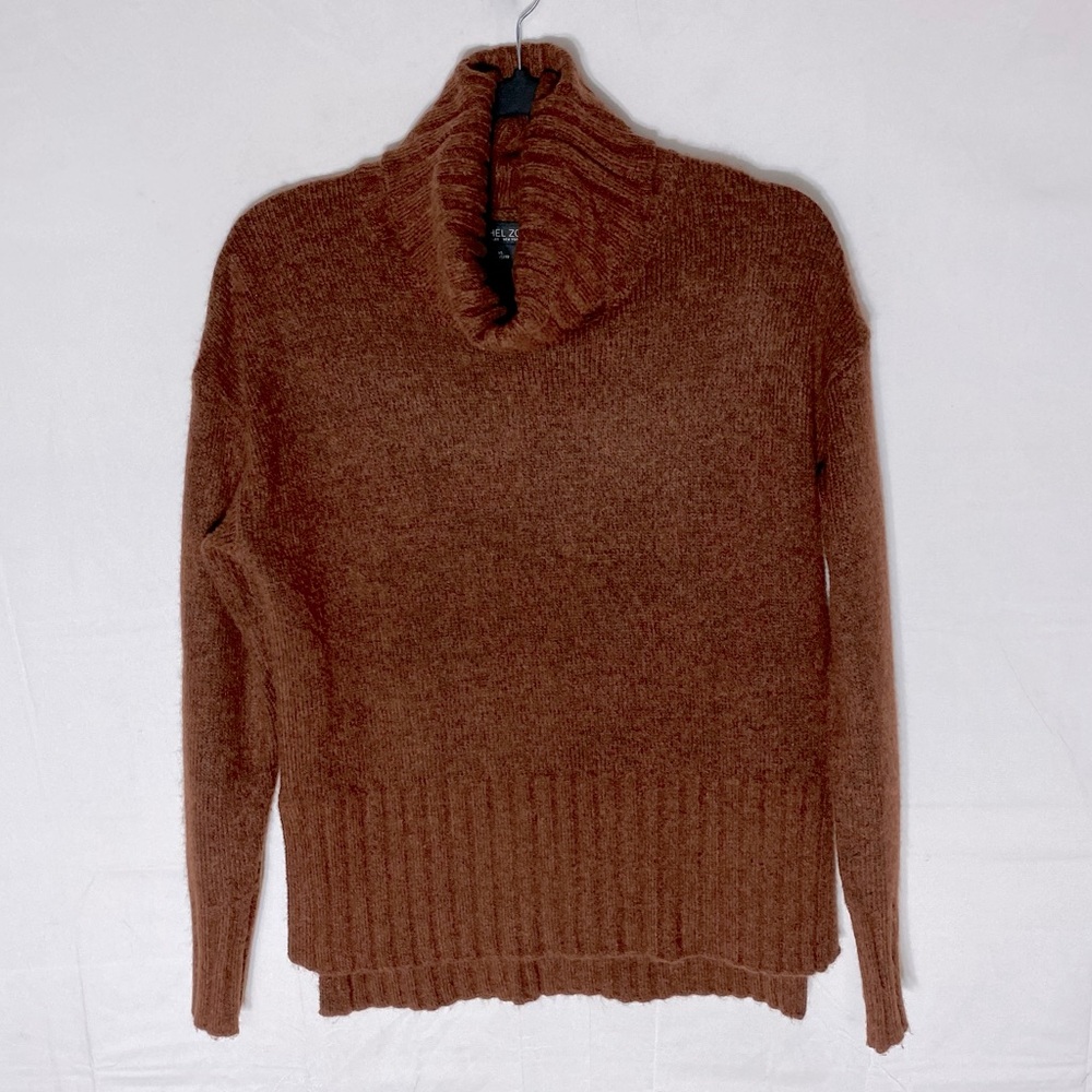 Rachel Zoe Oversized Brown Wool Blend Ribbed Turtleneck Sweater XS